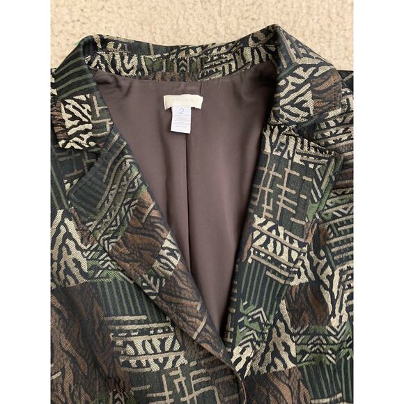 Chicos buttoned blazer animal print jungle theme 3/4 sleeved 2 Brown - Picture 4 of 10